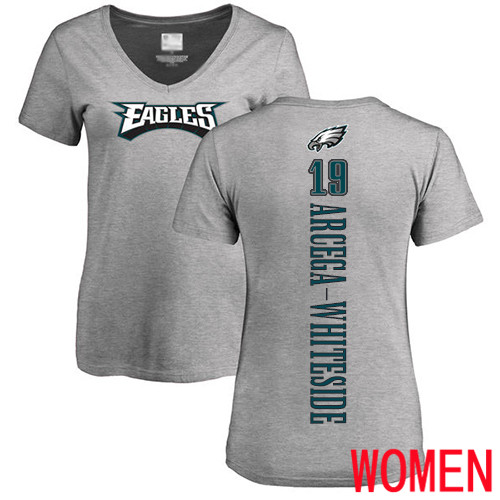 Women Philadelphia Eagles #19 JJ Arcega-Whiteside Ash Backer V-Neck NFL T Shirt